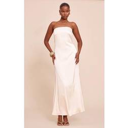 PrettyLittleThing Cream Satin Bandeau Maxi Dress - White