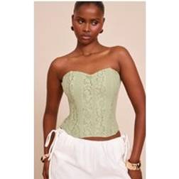PrettyLittleThing Lace Boned Bandeau Corset Top - Sage Green
