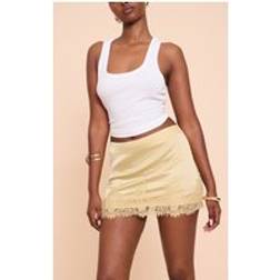 PrettyLittleThing Satin Lace Trim Mini Skirt - Butter Yellow