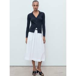 Mango Ribbed Lapel Cardigan Woman - Dark Navy