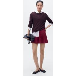 Mango Pleated Skirt With Buckles Maroon -
