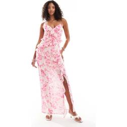 Vero Moda Ruffle Cami Maxi Dress Pastel Pink Floral