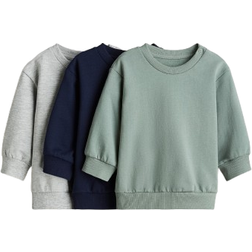H&M Bomull Sweatshirt 3-Pack - Tåkegrønn/Mørk Blå (1088057017)