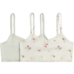 H&M Lace-Trimmed Crop Tops 2-pack - Cream/Raspberries (1196145011)