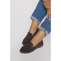 Yours Faux Suede Ruched Front Loafers In Extra Wide EEE Fit - Chocolate Brown