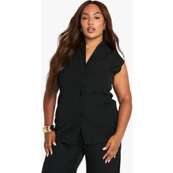 boohoo Plus Cap Sleeve Longline Tailored Waistcoat - Black