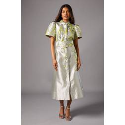 Coast Petite Belted Jacquard Shirt Dress - Silver