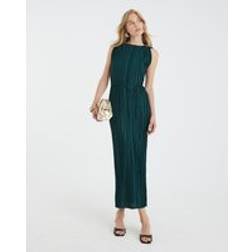 River Island Plisse Sleeveless Belted Midi Dress - Green