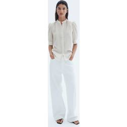 H&M Bluse Mit Puffärmeln Damen - Cremefarben/Gestreift
