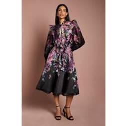 Coast Long Sleeve Frill Trim Organza Blouse With Tie Neck - Multi