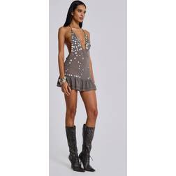 Jaded London Button Me Up Mini Dress - Grey