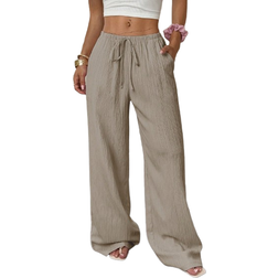 Shein Women's Solid Color Pocket Drawstring Loose Wide Leg Pants