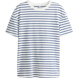 H&M Loose Fit T-shirt - White/Striped