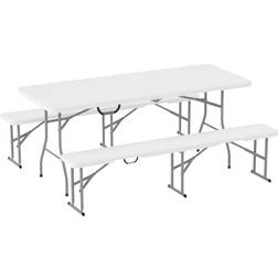 OutSunny 3 Piece Folding Picnic Table and Bench Set White