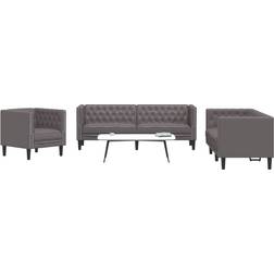 vidaXL Soffgrupp Chesterfield 3 Delar Grå Konstläder Soffa