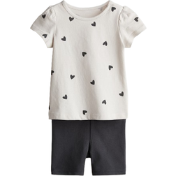 H&M Cotton Jersey Set 2-piece - Light Beige/Hearts (1227086002)