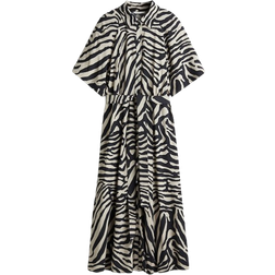 H&M Tie Belt Shirt Dress - Cream/Zebra Print