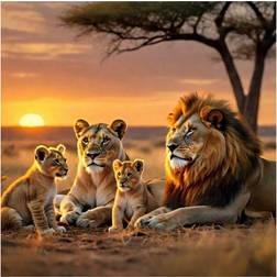 Shein Lion Family 5D Diamond Painting Kit - Adult DIY Full Round Diamond Canvas Art Kit, With Tools, For Home Wall Decor, Unframed, 39.88x39.88cm Large Handmade Painting Kit