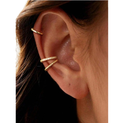Shein 3 Pcs/Set Non Piercing Gold Ear Cuffs Thin Cubic Zirconia Huggie Hoop Cartilage Earring Ear Cuffs For Women Jewelry Gift
