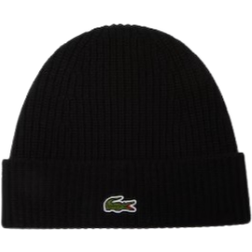 Lacoste Rib Knit Carded Wool Beanie - Noir