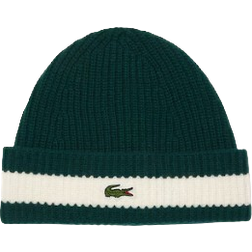Lacoste Rib Knit Carded Wool Beanie - Green/White