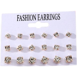 Shein 18pcs Simple & Versatile Sparkly Rhinestone Stud Earrings Set For Women, Suitable For Daily Wear