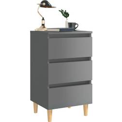 vidaXL Solid Wood High Gloss Grey Bedside Table 35x40cm