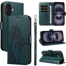 GANGXUN iPhone 16 Flip Dandelion Print Leather Case