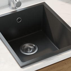 vidaXL Kitchen Sink with Overflow Hole Black Granite