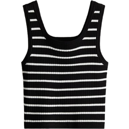 H&M Ribbed Singlet - Black/Striped (1280439001)