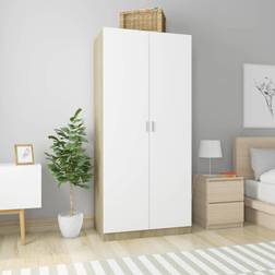vidaXL Engineered Wood White/Sonoma Oak Wardrobe 90x200cm