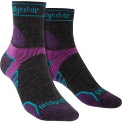 Bridgedale Women's Lightweight T2 Merino Sport 3/4 Crew Socks - Charcoal/Purple