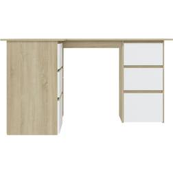 vidaXL Corner White and Sonoma Oak Writing Desk 100x145cm