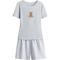 H&M H&M Pyjamas with Motif Print - Light Grey Mottled/Teddy Bear (1277393002)