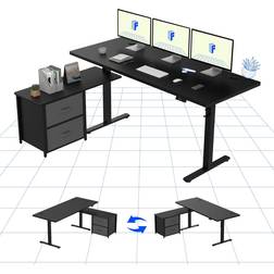 Flexispot Adjustable L-Shaped Electric Desk Sit Stand Black Writing Desk 70x160cm