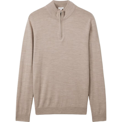 Reiss Blackhall Merino Wool Half Zip Jumper - Wheat Melange