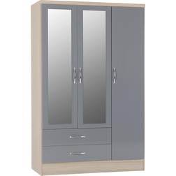 SECONIQUE Nevada Grey Gloss/Light Oak Effect Veneer Wardrobe 116x182.5cm