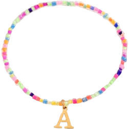 Shein pc Fashionable Style Elegant Womens Beach Vacation Style Gold Letters Pendant Colorful Elastic Beaded Anklet Suitable For Travelling And As Multicolor L,M,S,H,A,T,O,X,B,C,D,E,F,G,I,J,K,N,P,Q,R,U,V,W,Y,Z