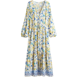 H&M Tie-Belt Crêpe Dress - White/Lemons