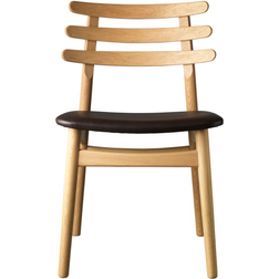 FDB Møbler J48 Oak Nature Lacquered/Dark Brown Leather Kitchen Chair 78.5cm