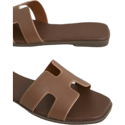 Shein SHUZIA All-Time Bestseller Women's Luxe-Inspired Harness Cutout Open Toe Minimalist Palm Print Pu Dark Olive Slides Spring Shoes Vacation Shoes Casual Shoes Beach Shoes Mother's Day Present