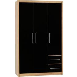 SECONIQUE Seville Black Gloss/Light Oak Effect Veneer Wardrobe 111x180cm