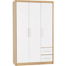 SECONIQUE Seville White Gloss/Light Oak Effect Veneer Wardrobe 111x180cm