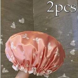 Shein Waterproof Double-Layer Bow Shower Cap 2-pack