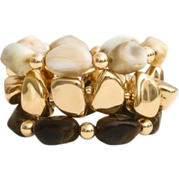 Shein 3pcs Vintage Bohemian Style Thick Multi-Layer Brown Acrylic Beads Bracelet Set, Fashion Luxury Jewelry For Women, Couples, Party And Daily Wear