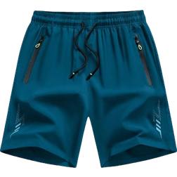 Shein Men's Sporty And Casual Loose Quick-Drying Shorts, With Reflective Strip Design, Pocket, Zipper And Drawstring At The Waist, Suitable For Fitness, Running And Outdoor Activities