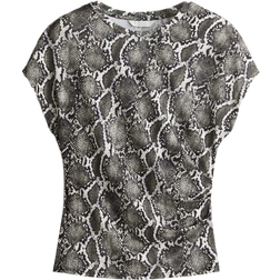 H&M Cap-Sleeved Top - Dark Grey/Snakeskin Pattern