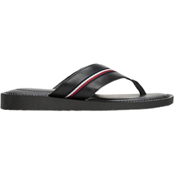 Tommy Hilfiger Leather Signature Tape Flip-Flops - Black