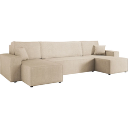 Mirjan24 Hobson Bäddsoffa Dubbeldivan 4-sits i Plysch Beige Soffa 312cm 6-sits