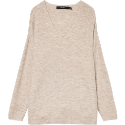 Vero Moda V-Neck Dropped Shoulder Seams Sweater - White/Birch